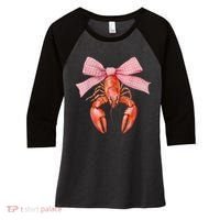 Crawfish Coquette Bow Crawfish Boil Lobster Cajun  Women's Tri-Blend 3/4-Sleeve Raglan Shirt thumb 0