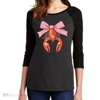 Crawfish Coquette Bow Crawfish Boil Lobster Cajun  Women's Tri-Blend 3/4-Sleeve Raglan Shirt thumb 2