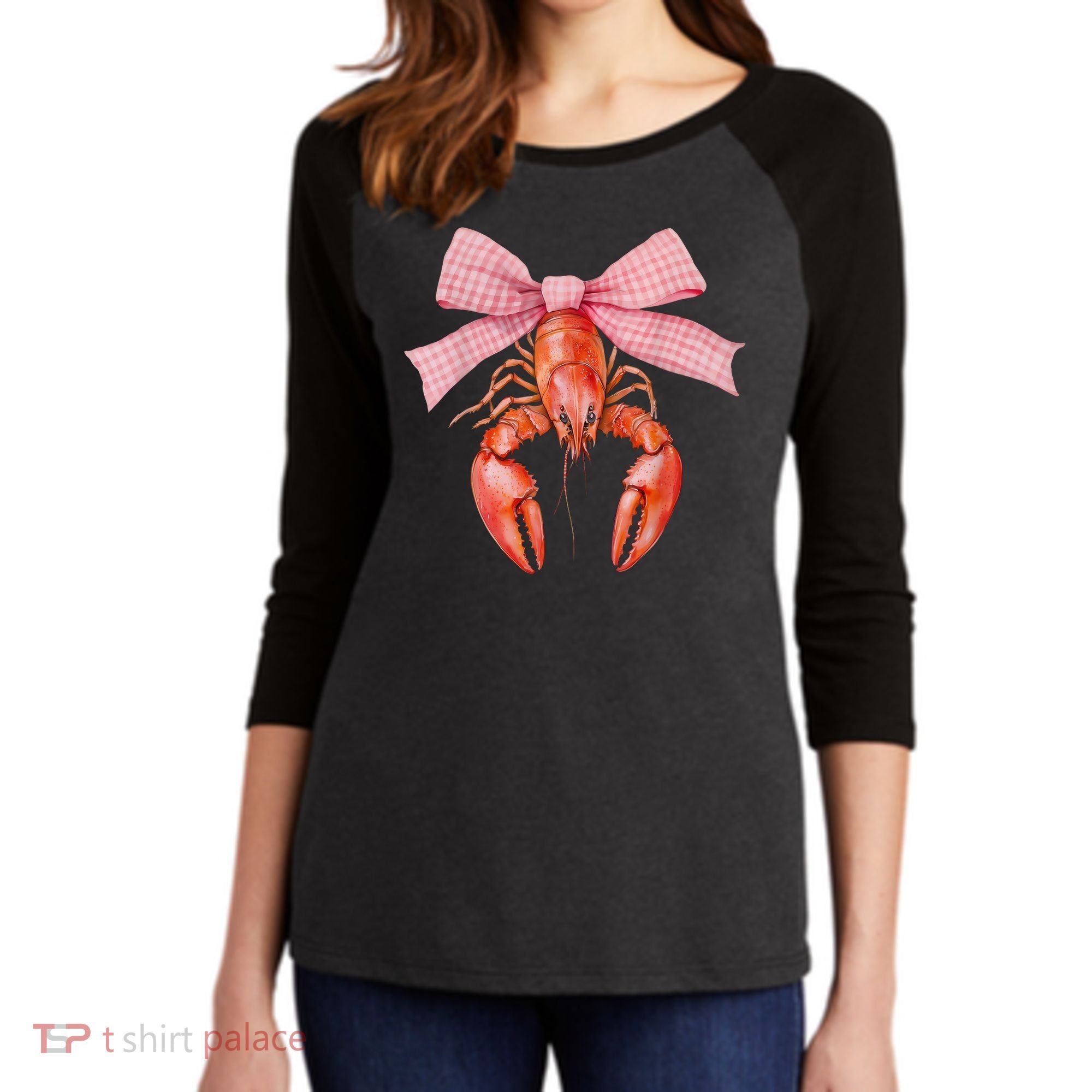 Crawfish Coquette Bow Crawfish Boil Lobster Cajun  Women's Tri-Blend 3/4-Sleeve Raglan Shirt