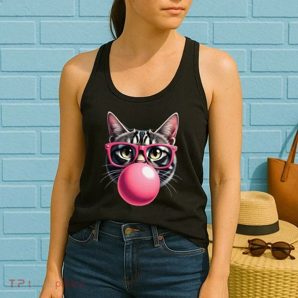 Cute Cat Blowing Bubble Gum Women's Tank Top