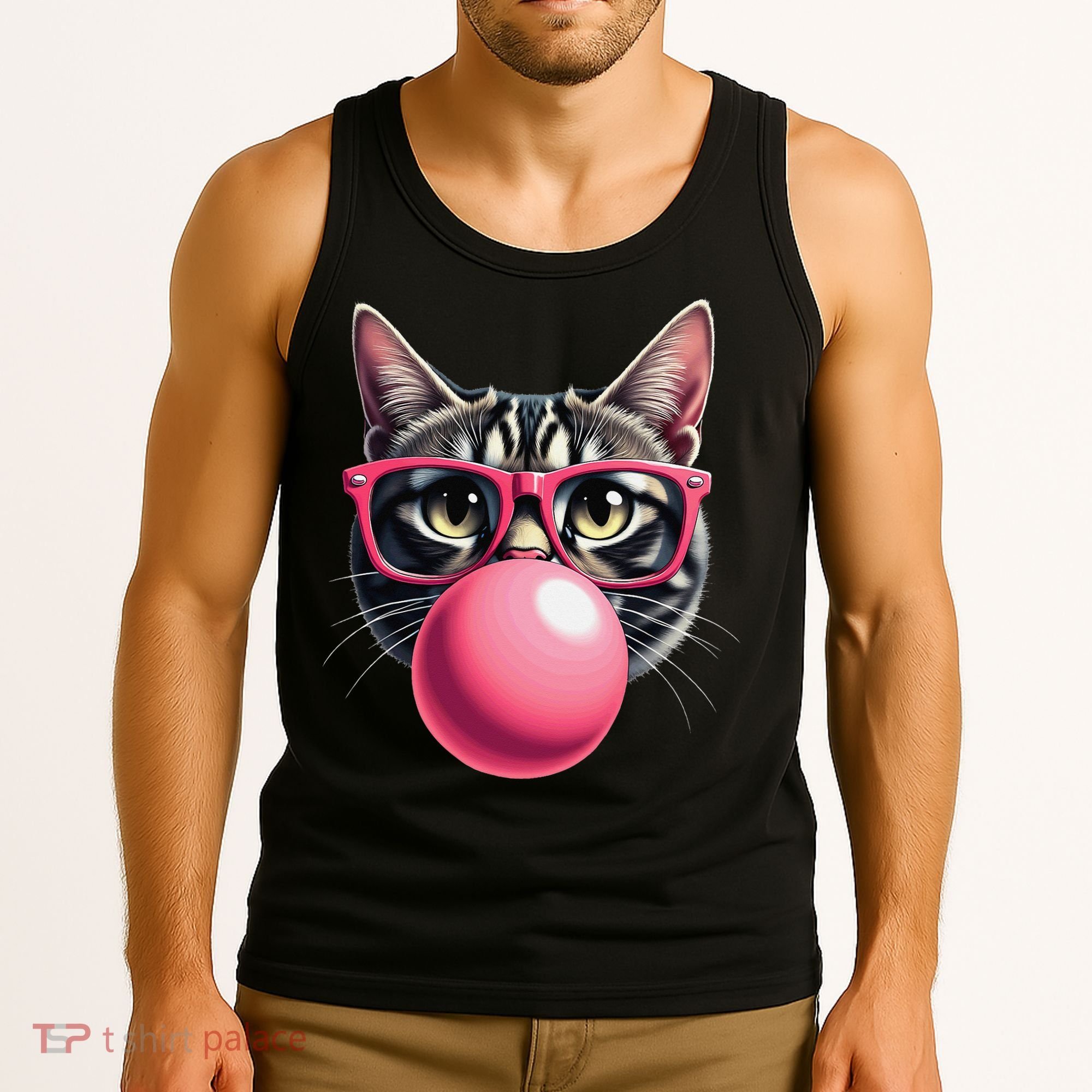 Cute Cat Blowing Bubble Gum Tank Top