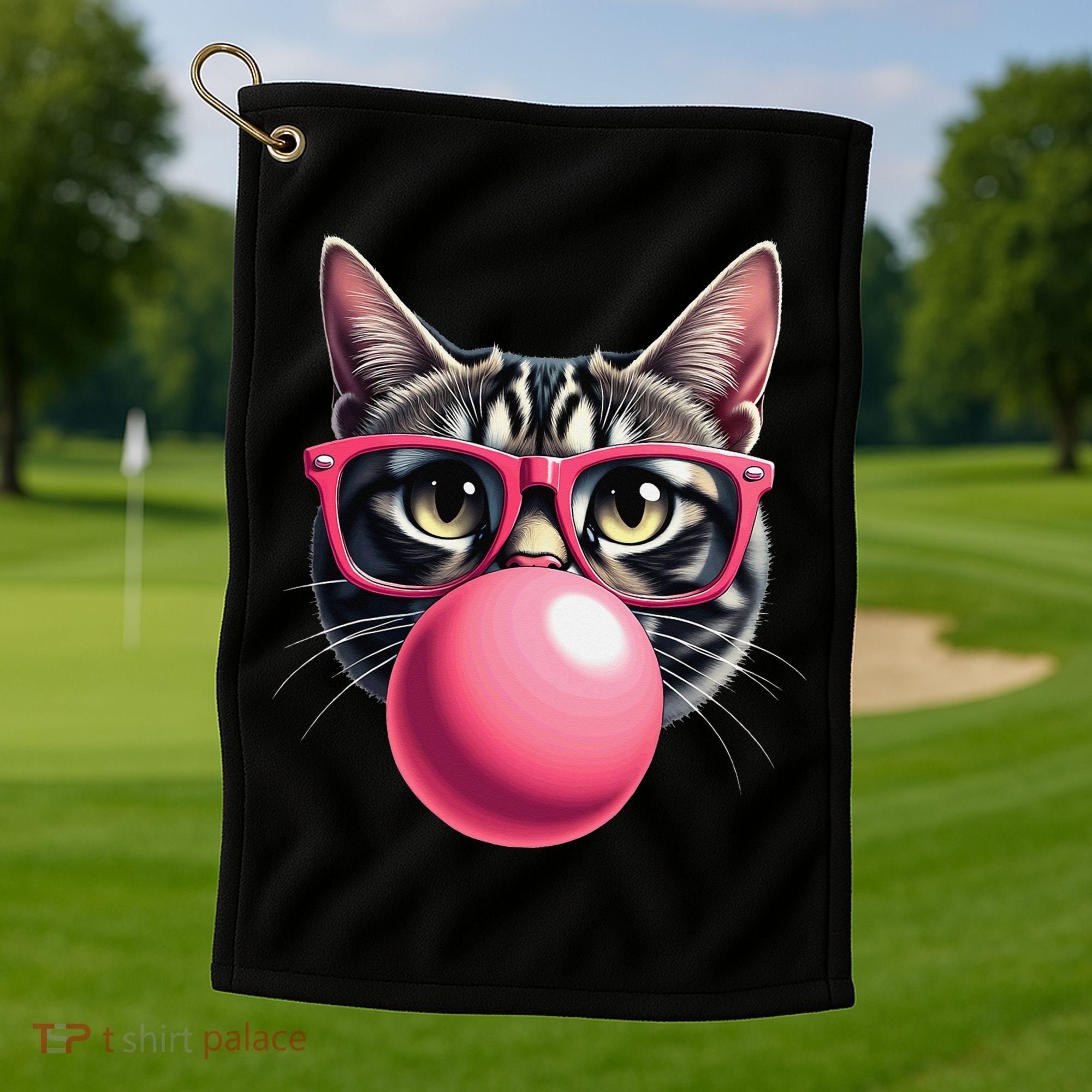 Cute Cat Blowing Bubble Gum Golf Towel