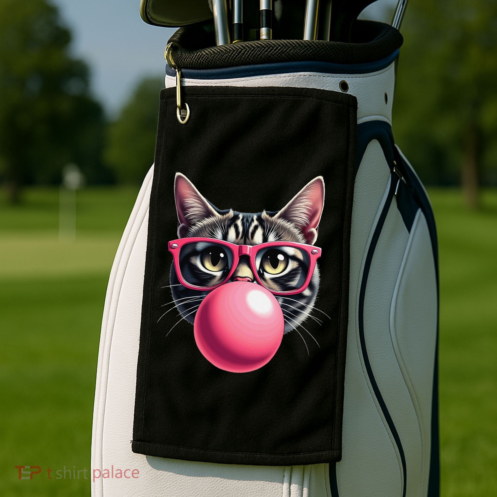Cute Cat Blowing Bubble Gum Golf Towel
