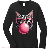 Cute Cat Blowing Bubble Gum Women's Long Sleeve Shirt thumb 0