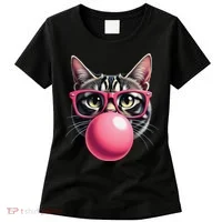 Cute Cat Blowing Bubble Gum Women's T-Shirt thumb 0