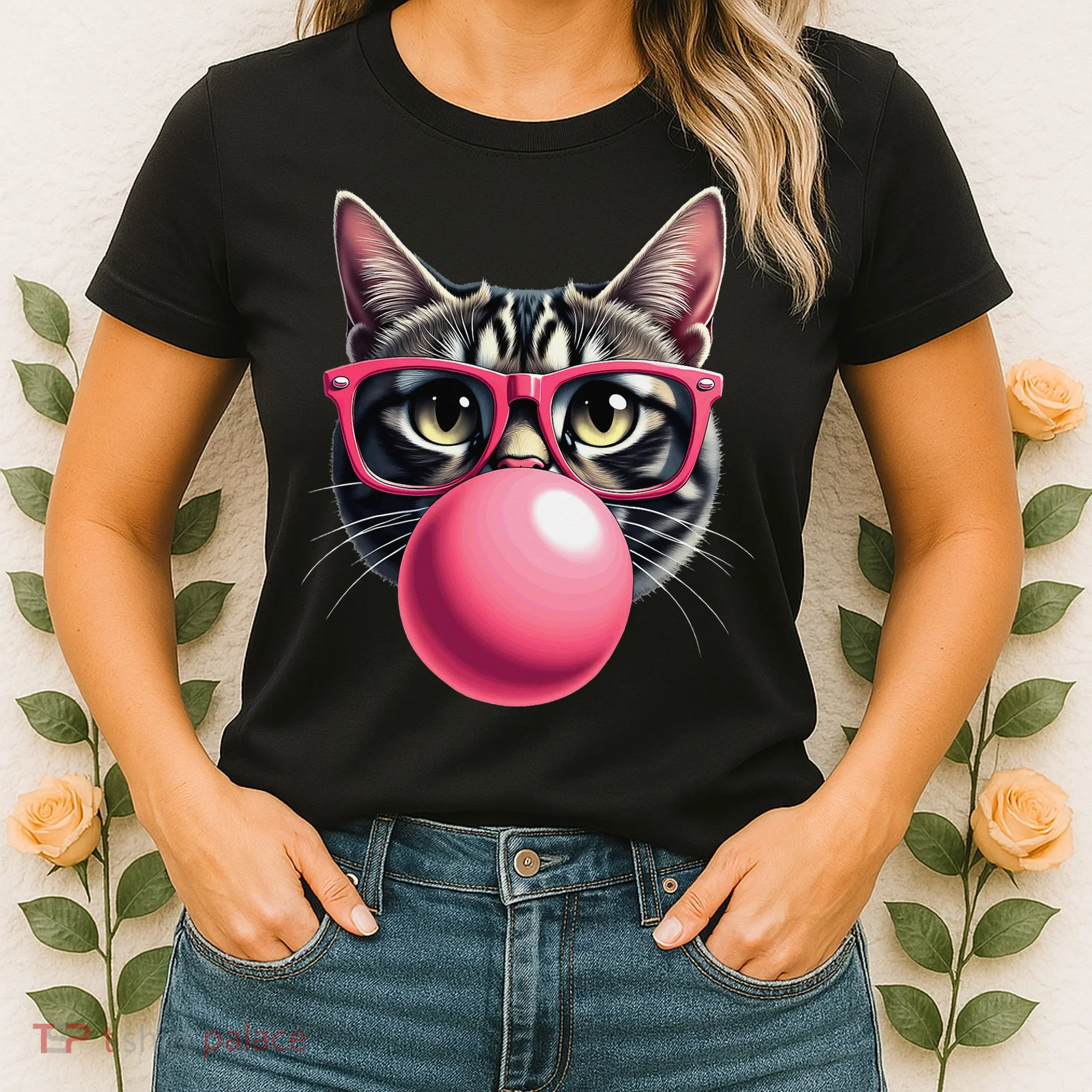 Cute Cat Blowing Bubble Gum Women's T-Shirt