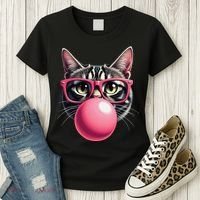 Cute Cat Blowing Bubble Gum Women's T-Shirt thumb 3
