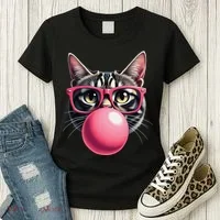 Cute Cat Blowing Bubble Gum Women's T-Shirt thumb 3