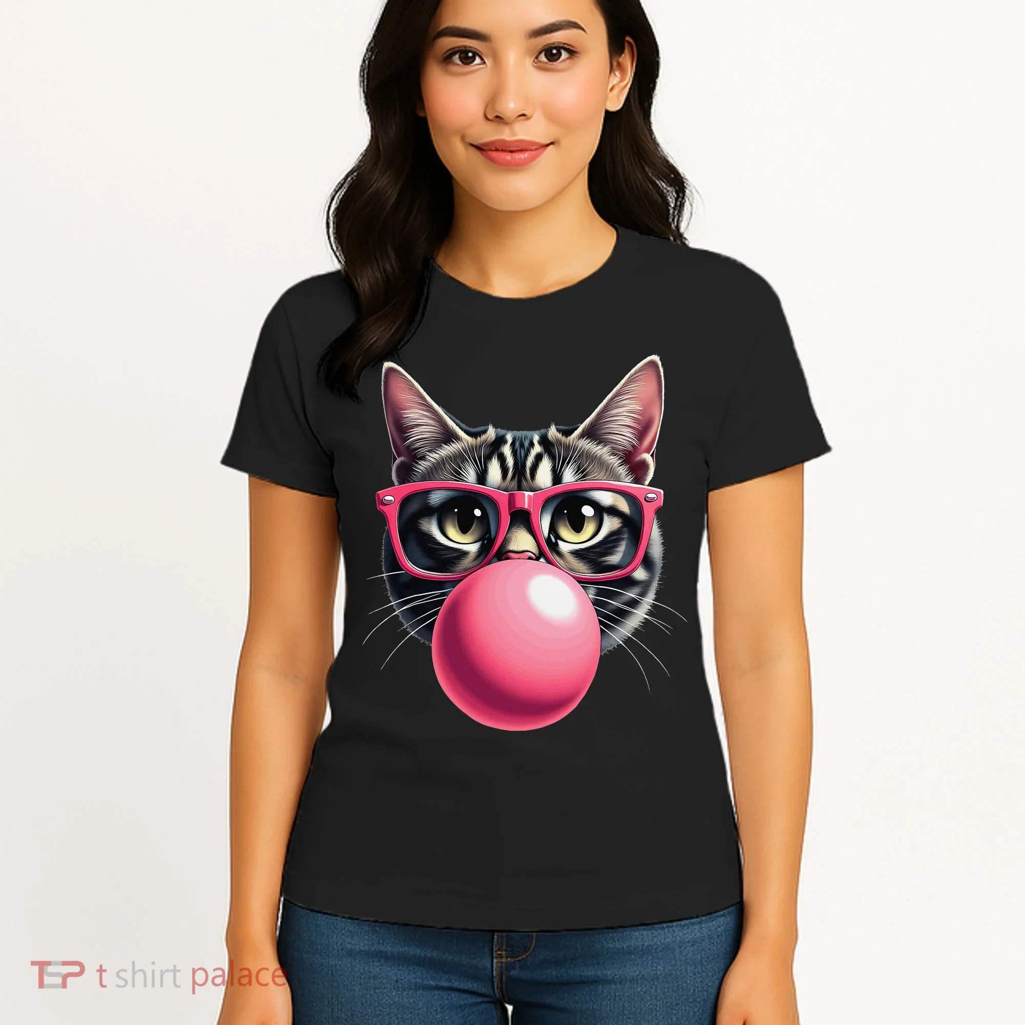 Cute Cat Blowing Bubble Gum Women's T-Shirt