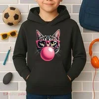 Cute Cat Blowing Bubble Gum Kids Hoodie thumb 2