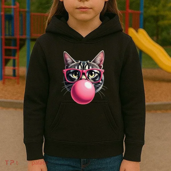 Cute Cat Blowing Bubble Gum Kids Hoodie