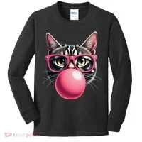 Cute Cat Blowing Bubble Gum Kids Long Sleeve Shirt thumb 0