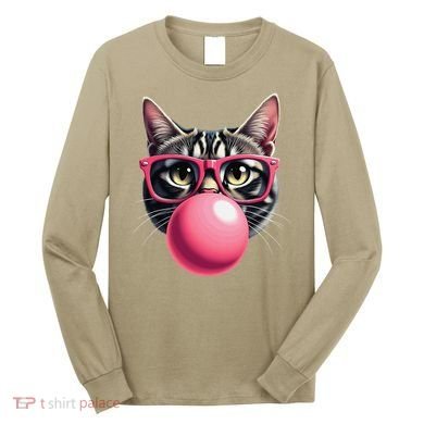 Cute Cat Blowing Bubble Gum Long Sleeve Shirt