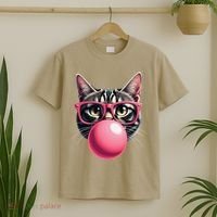 Cute Cat Blowing Bubble Gum T-Shirt thumb 2