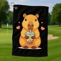 Cute Capybara Boba Tea Bubble Rodent Golf Towel thumb 1