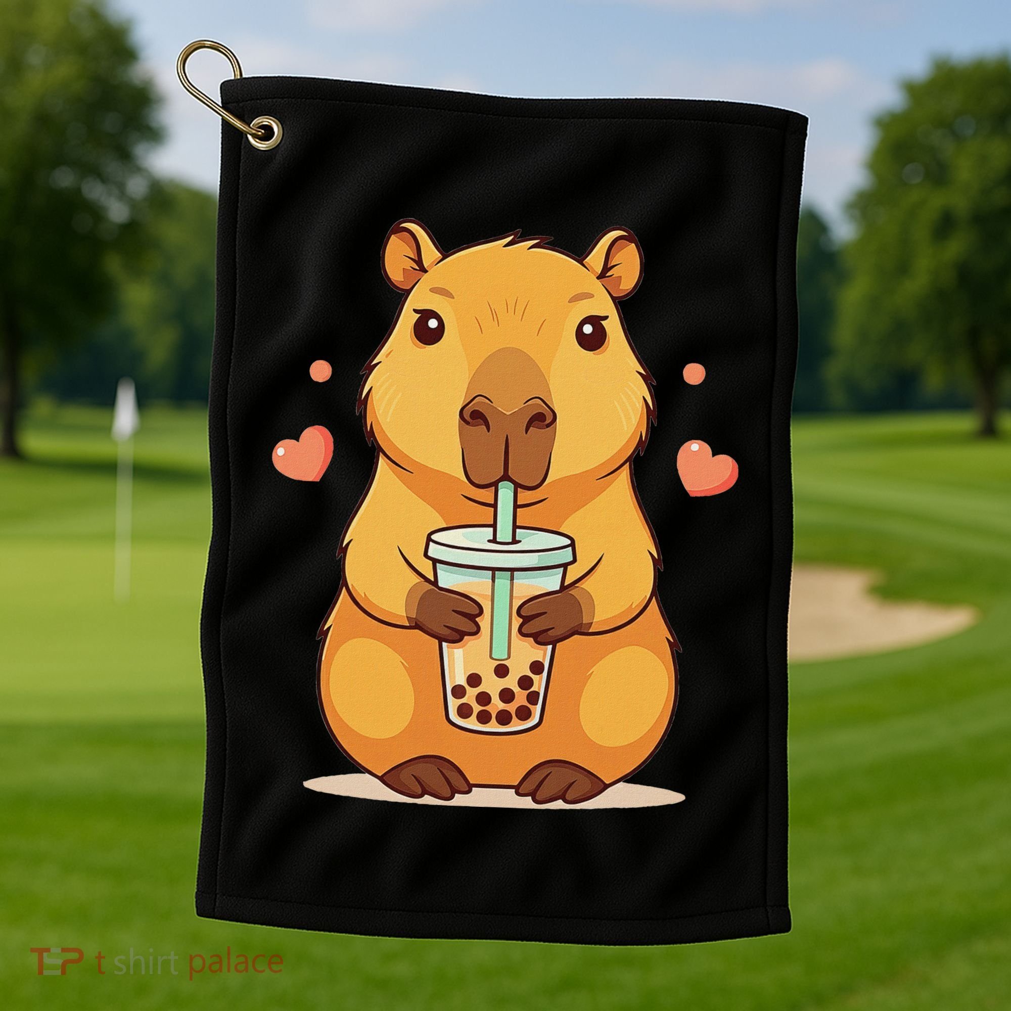 Cute Capybara Boba Tea Bubble Rodent Golf Towel