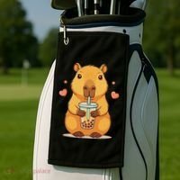 Cute Capybara Boba Tea Bubble Rodent Golf Towel thumb 2