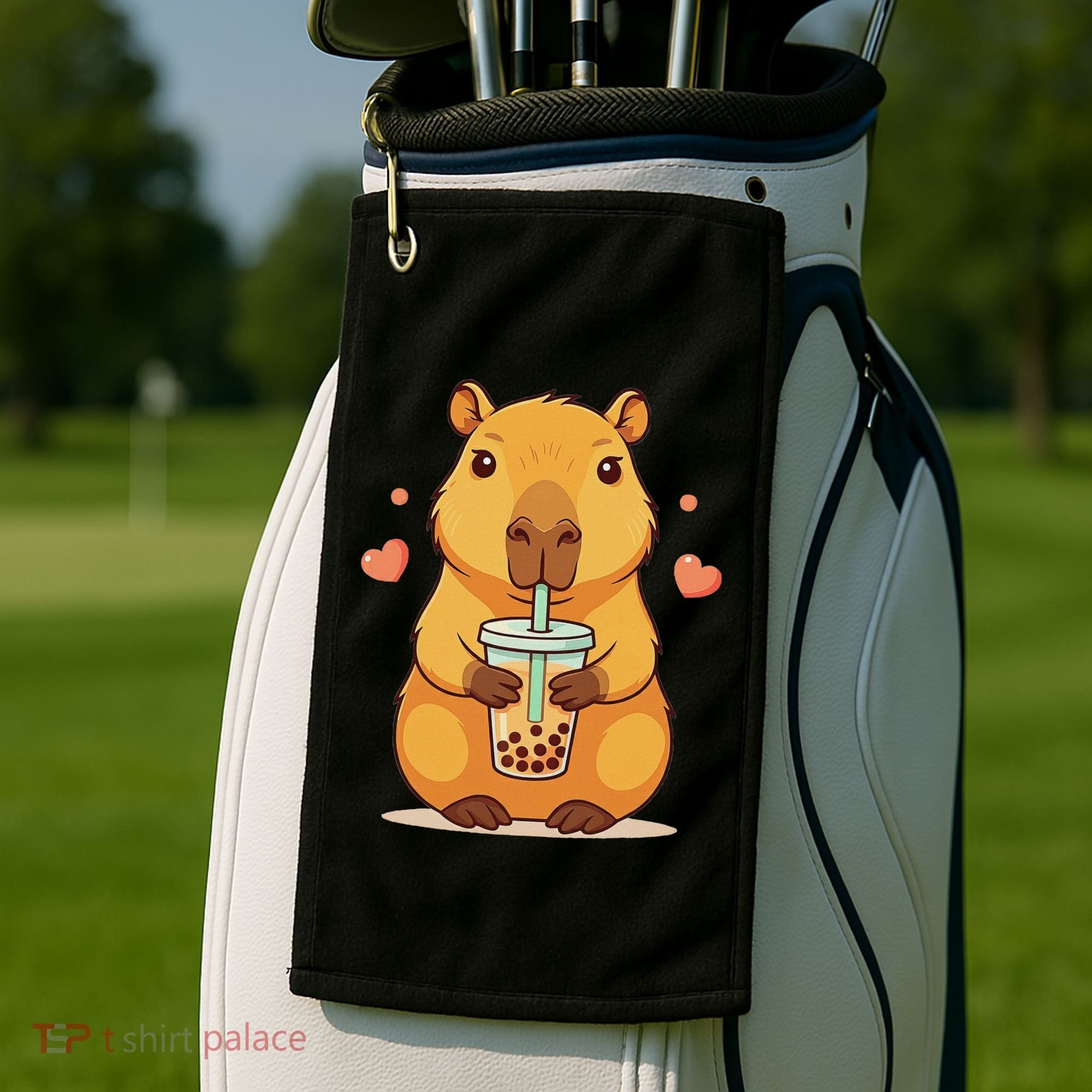 Cute Capybara Boba Tea Bubble Rodent Golf Towel