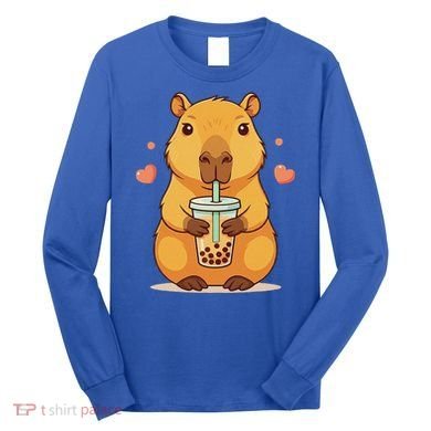 Cute Capybara Boba Tea Bubble Rodent Long Sleeve Shirt