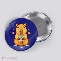 Cute Capybara Boba Tea Bubble Rodent Button thumb 0