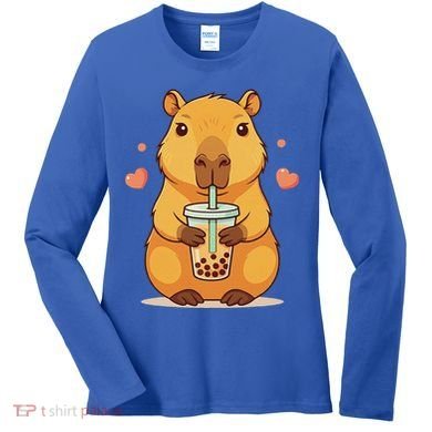 Cute Capybara Boba Tea Bubble Rodent Women's Long Sleeve Shirt