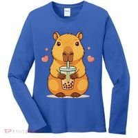 Cute Capybara Boba Tea Bubble Rodent Women's Long Sleeve Shirt thumb 0