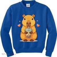 Cute Capybara Boba Tea Bubble Rodent Kids Sweatshirt thumb 0