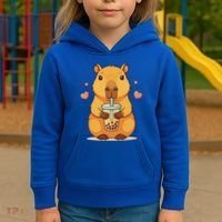 Cute Capybara Boba Tea Bubble Rodent Kids Hoodie thumb 3
