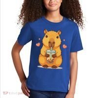 Cute Capybara Boba Tea Bubble Rodent Kids T-Shirt thumb 2