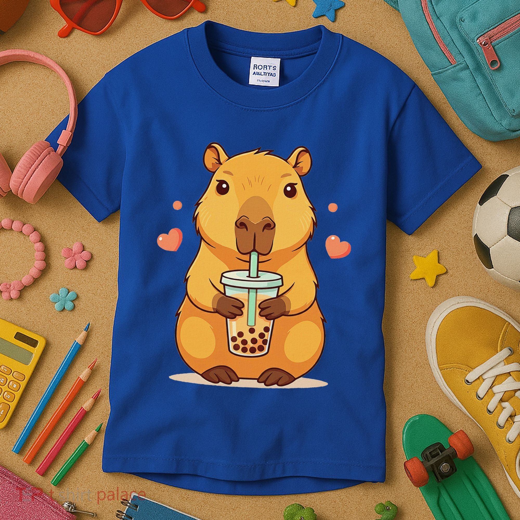 Cute Capybara Boba Tea Bubble Rodent Kids T-Shirt