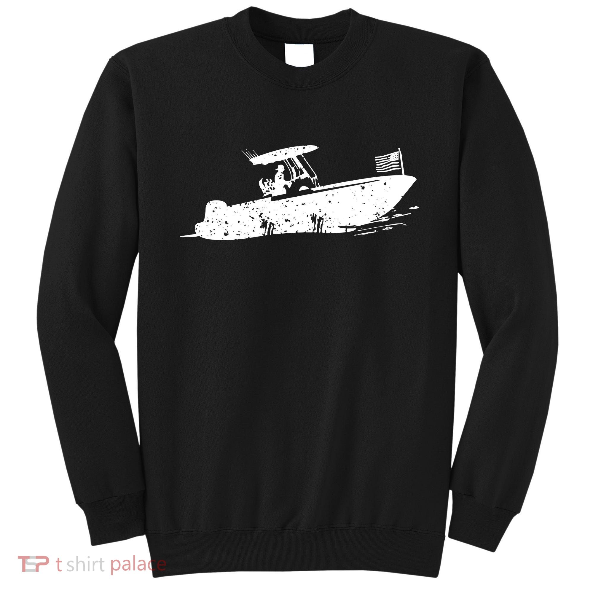 Center Console Boat, American Flag, Motorboat, Fishing Boat Sweatshirt