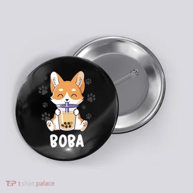 Cute Corgi Boba Bubble Tea Button