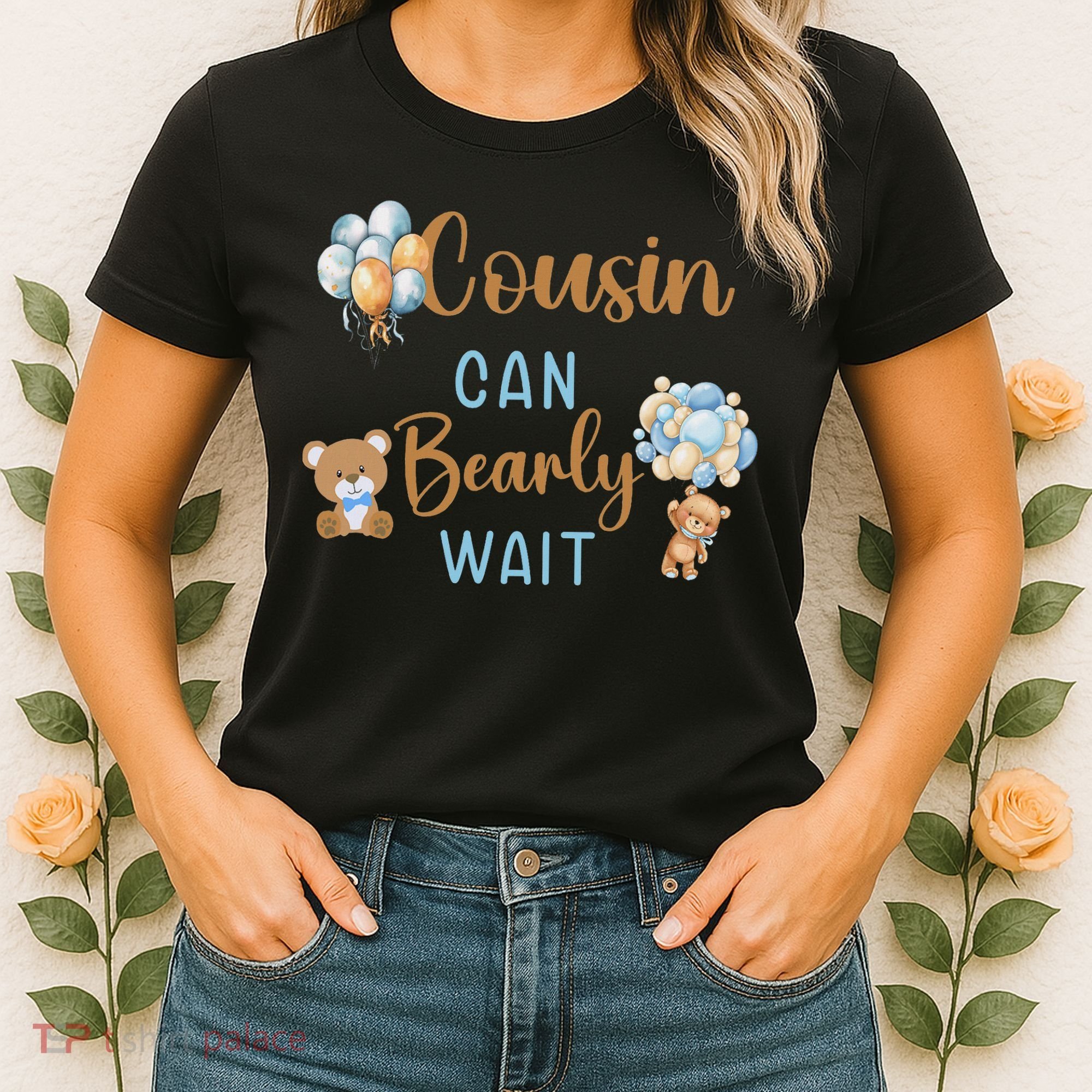 Cousin Can Bearly Wait Gender Neutral Baby Shower Matching Women's T-Shirt
