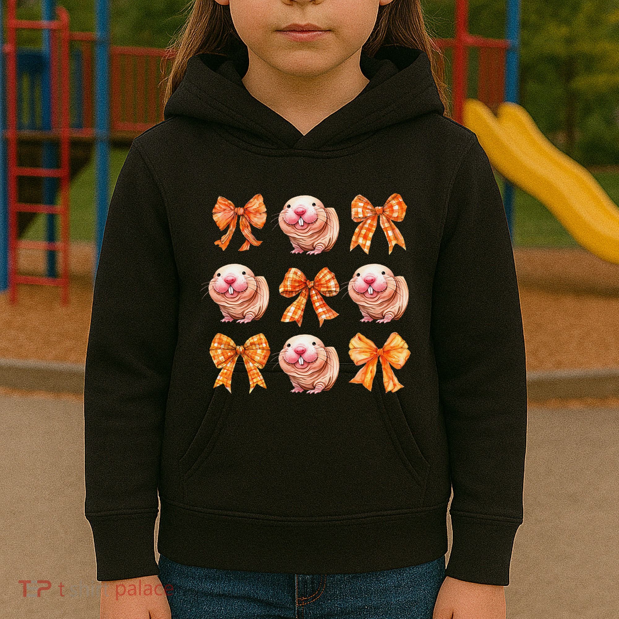 Cute Coquette Bow Naked Mole Rat Animal Halloween Girl Women Kids Hoodie