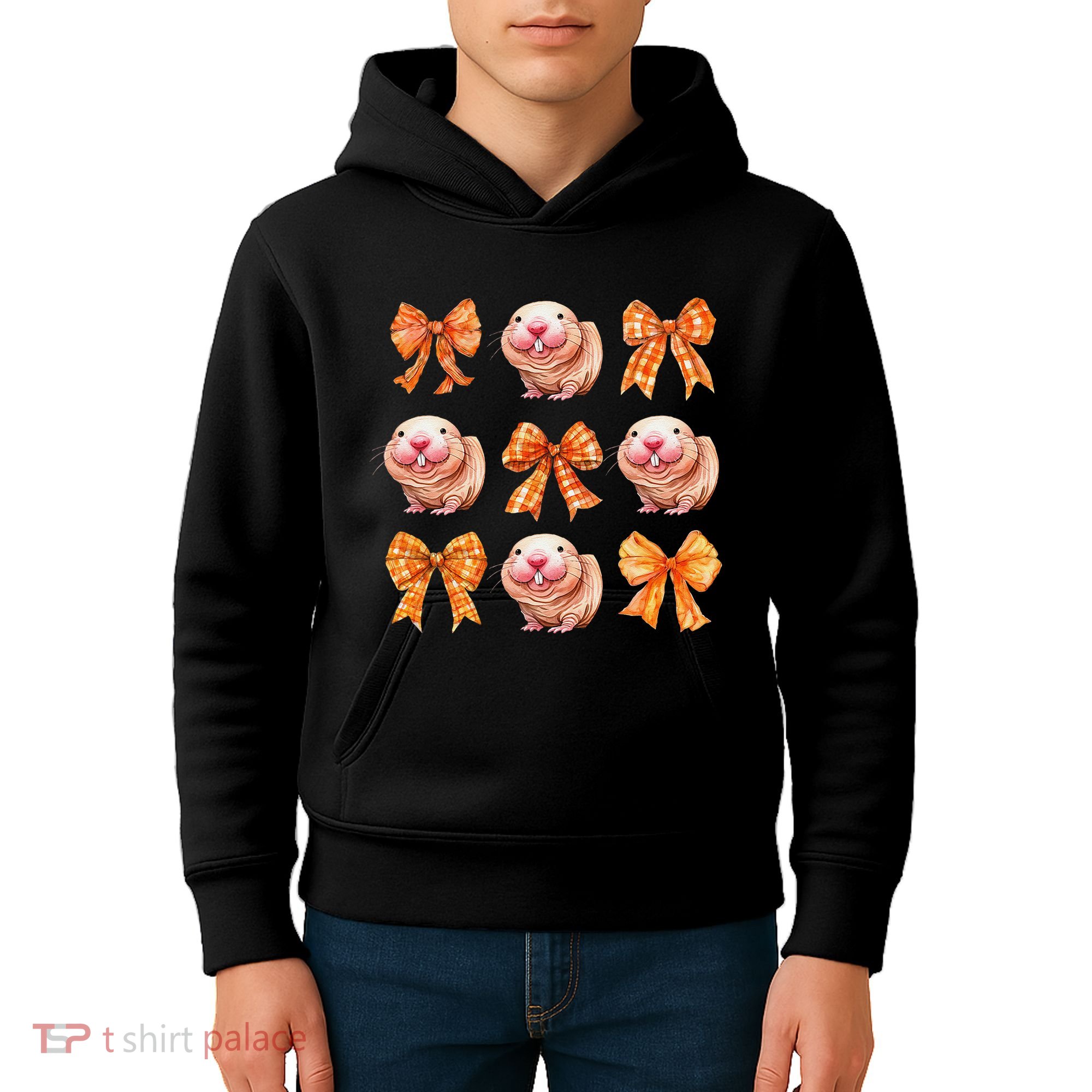 Cute Coquette Bow Naked Mole Rat Animal Halloween Girl Women Kids Hoodie