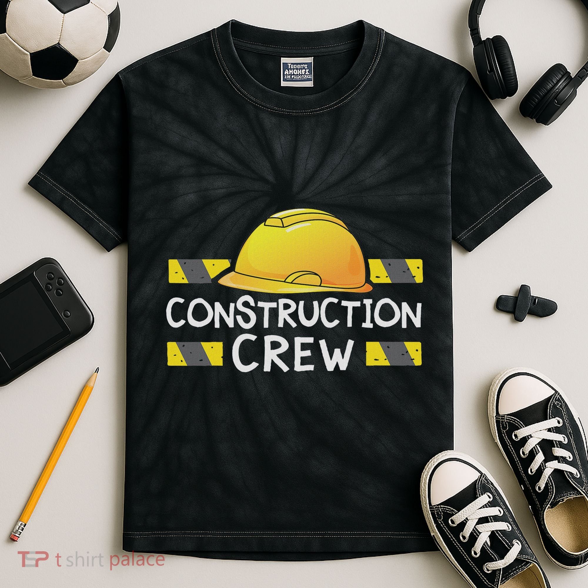 Construction Crew Birthday Party Supplies Matching Kids Tie-Dye T-Shirt