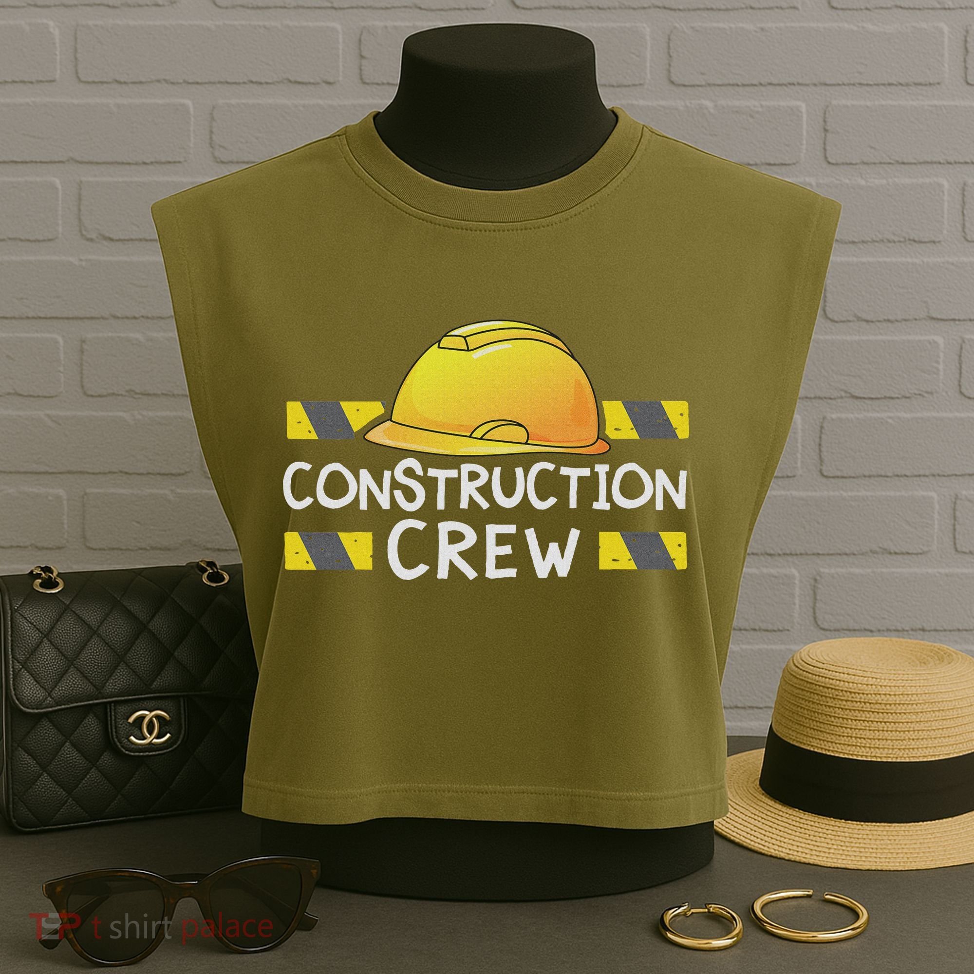Construction Crew Birthday Party Supplies Matching Garment-Dyed Women's Muscle Tee