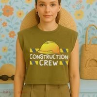Construction Crew Birthday Party Supplies Matching Garment-Dyed Women's Muscle Tee thumb 4