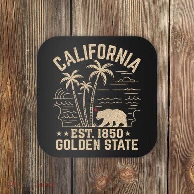 California Cali Bear Vintage EST 1850 Golden State Coaster