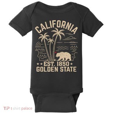 California Cali Bear Vintage EST 1850 Golden State Baby Bodysuit
