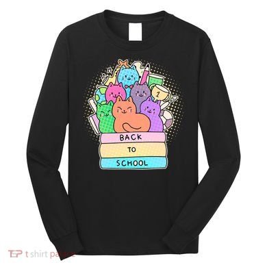 Cute Colorful Back to School Book Cats Long Sleeve Shirt