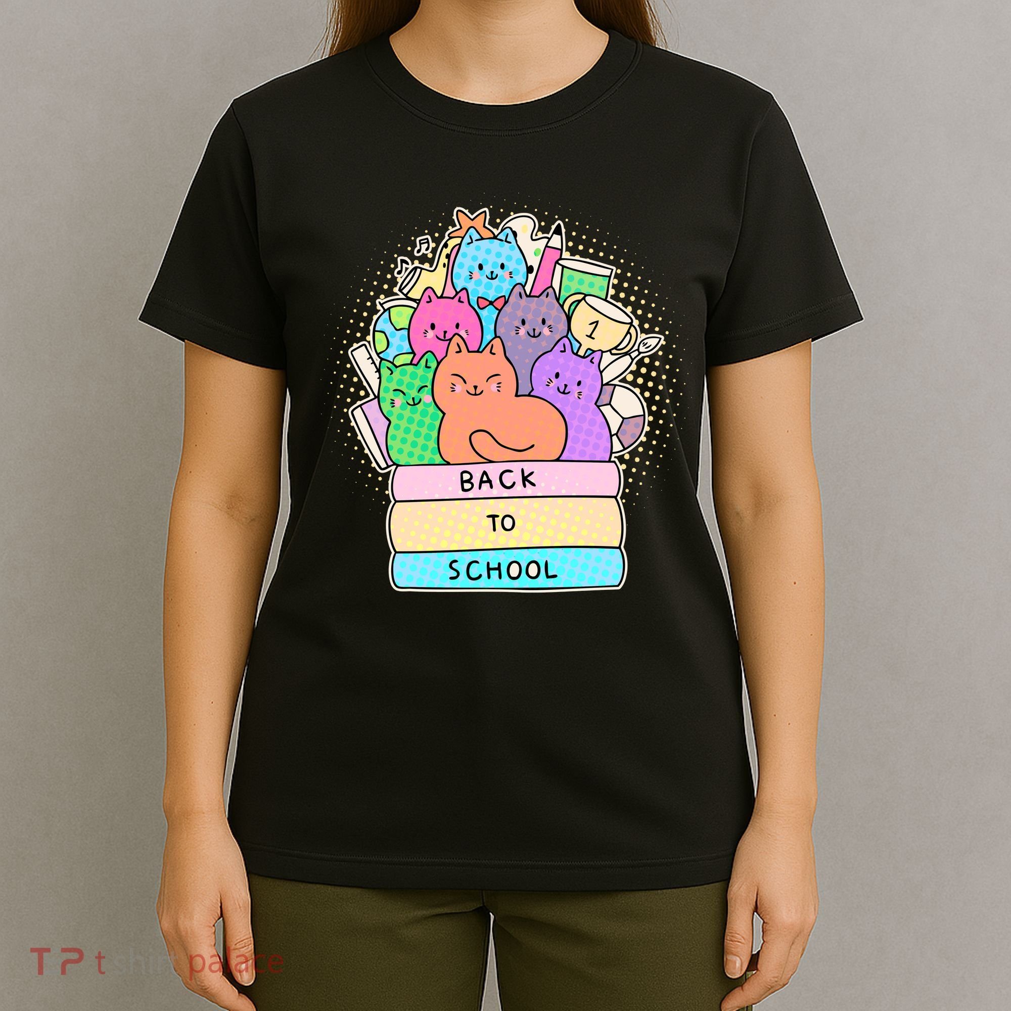 Cute Colorful Back to School Book Cats T-Shirt