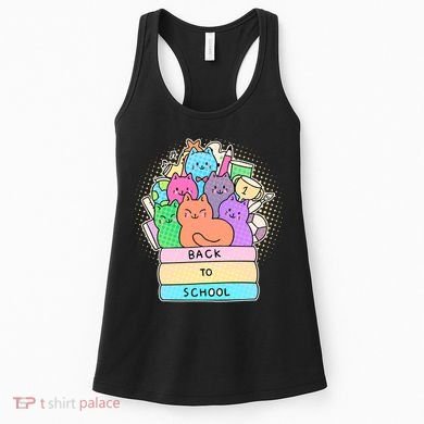 Cute Colorful Back to School Book Cats Women's Tank Top