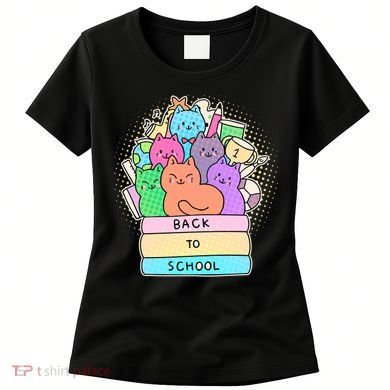 Cute Colorful Back to School Book Cats Women's T-Shirt