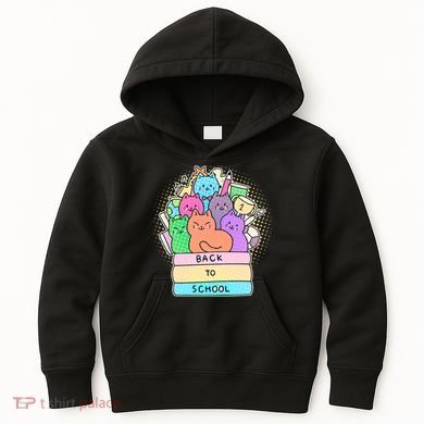 Cute Colorful Back to School Book Cats Kids Hoodie