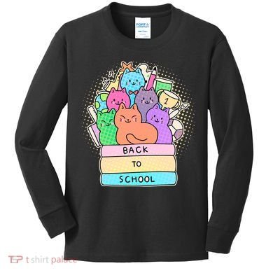 Cute Colorful Back to School Book Cats Kids Long Sleeve Shirt