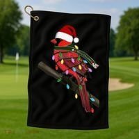 Cardinal Christmas Bird Santa Claus Biologist Animal Golf Towel thumb 1