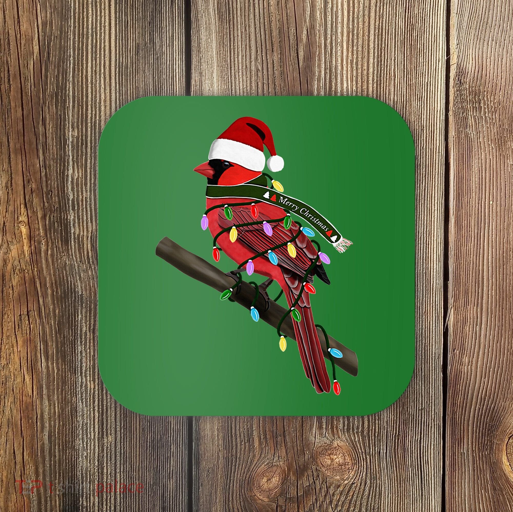 Cardinal Christmas Bird Santa Claus Biologist Animal Coaster
