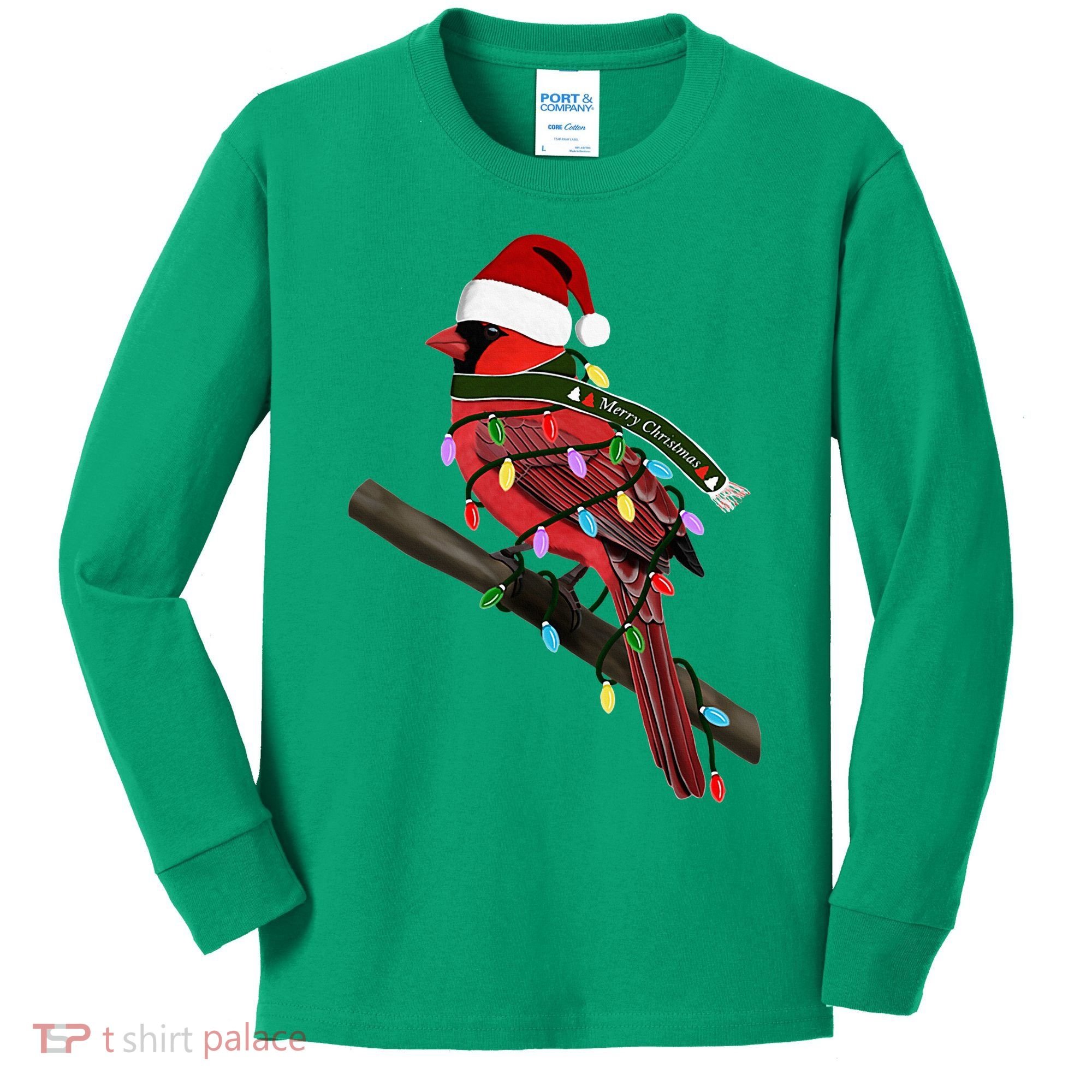 Cardinal Christmas Bird Santa Claus Biologist Animal Kids Long Sleeve Shirt