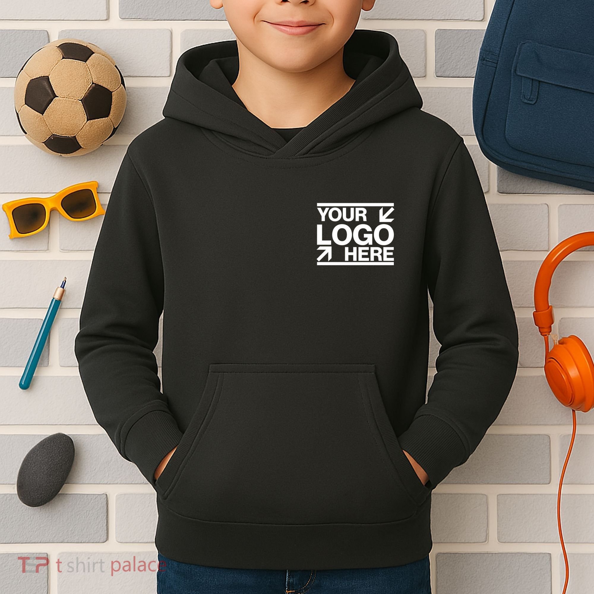 Custom Company Brand Pocket Customize Logo Kids Hoodie